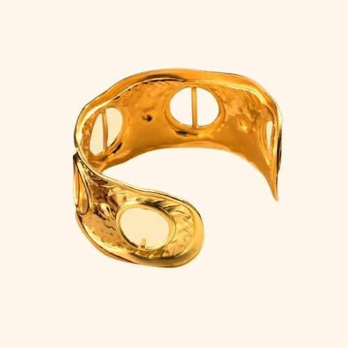 Bracelet ouvert pour femme. Acier inoxydable. Foulard Twilly imprimé. Imitation soie. Format ouvrage